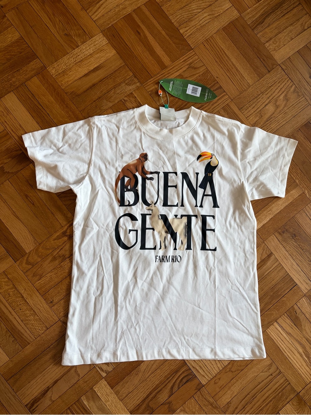 FARM Rio White 'Buena Gente' Graphic Tee with Tropical Birds